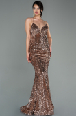 Robe Queue de Poisson Longue Velours Cappuccino ABU2787