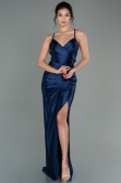 Robe de Soirée Longue Satin Bleu Marine ABU2800