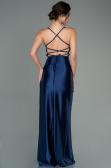 Robe de Soirée Longue Satin Bleu Marine ABU2800