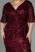 Robe de Soirée Grande Taille Longue Squameuse Rouge Bordeaux ABU2796