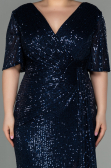 Robe de Soirée Grande Taille Longue Squameuse Bleu Marine ABU2796