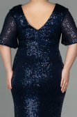 Robe de Soirée Grande Taille Longue Squameuse Bleu Marine ABU2796