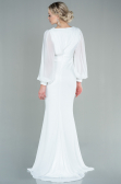 Robe de Soirée Longue Mousseline Blanc ABU2818