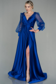 Robe de Soirée Longue Satin Bleu Saxe ABU2830