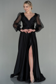 Robe de Soirée Longue Satin Noir ABU2830