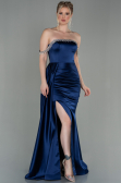 Robe De Soirée Satin Longue Bleu Marine ABU2618