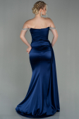 Robe De Soirée Satin Longue Bleu Marine ABU2618