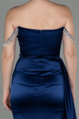 Robe De Soirée Satin Longue Bleu Marine ABU2618