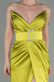 Robe de Soirée Longue Satin Pistache vert ABU2844