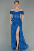 Robe De Soirée Longue Bleu Saxe ABU2706