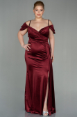 Robe Grande Taille Longue Satin Rouge Bordeaux ABU2855