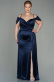 Robe Grande Taille Longue Satin Bleu Marine ABU2855