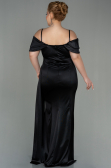 Robe Grande Taille Longue Satin Noir ABU2855