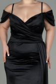 Robe Grande Taille Longue Satin Noir ABU2855