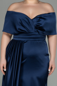 Robe Grande Taille Longue Satin Bleu Marine ABU2873