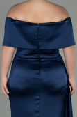 Robe Grande Taille Longue Satin Bleu Marine ABU2873