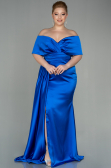 Robe Grande Taille Longue Satin Bleu Saxe ABU2873