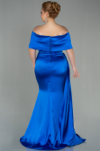 Robe Grande Taille Longue Satin Bleu Saxe ABU2873