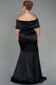 Robe Grande Taille Longue Satin Noir ABU2873