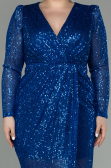 Robe de Soirée Grande Taille Longue Squameuse Bleu Saxe ABU2878