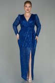 Robe de Soirée Grande Taille Longue Squameuse Bleu Saxe ABU2878