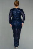 Robe de Soirée Grande Taille Longue Squameuse Bleu Marine ABU2878