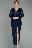 Robe de Soirée Grande Taille Longue Squameuse Bleu Marine ABU2878