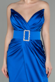 Robe de Soirée Longue Satin Bleu Saxe ABU2844