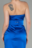 Robe de Soirée Longue Satin Bleu Saxe ABU2844