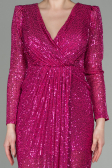 Robe de Soirée Longue Squameuse Fushia ABU2859