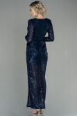 Robe de Soirée Longue Squameuse Bleu Marine ABU2859