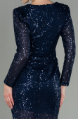 Robe de Soirée Longue Squameuse Bleu Marine ABU2859