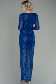 Robe de Soirée Longue Squameuse Bleu Saxe ABU2859