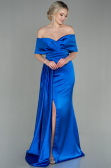 Robe de Soirée Longue Satin Bleu Saxe ABU2893