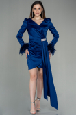 Robe de Cérémonie Courte Satin Bleu Marine ABU2902