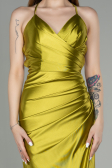 Robe De Soirée Satin Longue Pistache vert ABU2800