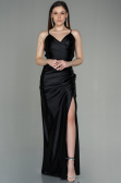 Robe De Soirée Satin Longue Noir ABU2800