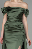 Robe de Soirée Longue Satin Kaki ABU2903