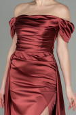 Robe de Soirée Longue Satin Marron Clair ABU2903