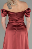 Robe de Soirée Longue Satin Marron Clair ABU2903