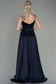 Robe De Soirée Satin Longue Bleu Marine Foncé ABU1601