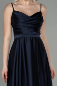 Robe De Soirée Satin Longue Bleu Marine Foncé ABU1601