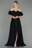 Robe de Soirée Longue Satin Noir ABU2917