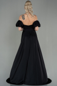 Robe de Soirée Longue Satin Noir ABU2917