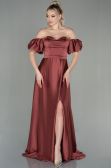 Robe de Soirée Longue Satin Marron Clair ABU2917