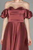 Robe de Soirée Longue Satin Marron Clair ABU2917