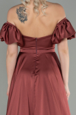 Robe de Soirée Longue Satin Marron Clair ABU2917