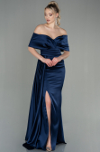 Robe de Soirée Longue Satin Bleu Marine ABU2893