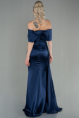 Robe de Soirée Longue Satin Bleu Marine ABU2893