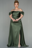 Robe de Soirée Grande Taille Longue Satin Kaki ABU2923